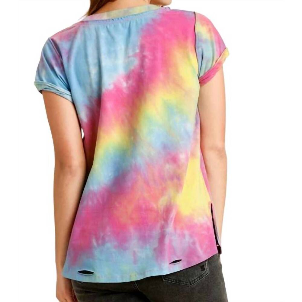 NEW UMGEE distressed tie dye top in pink/sky - Picture 4 of 6